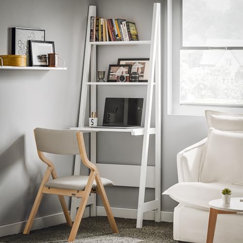 Haotian Ladder Desk with Shelves, Wall Desk for Small Space, Secretary Desk Workstation Dresser Shelf Freestanding Bookshelf, White FRG60-W | Freestanding Bookcase Desk for Storage & Study in Small Space, FRG60-W - size: Ladder Desk