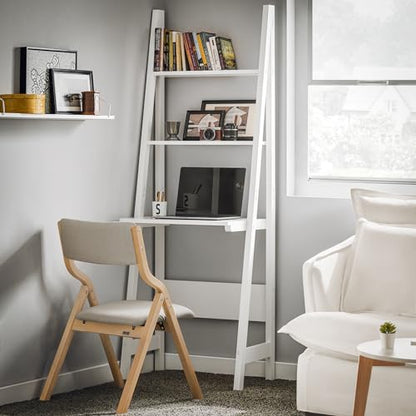 Haotian Ladder Desk with Shelves, Wall Desk for Small Space, Secretary Desk Workstation Dresser Shelf Freestanding Bookshelf, White FRG60-W | Freestanding Bookcase Desk for Storage & Study in Small Space, FRG60-W - size: Ladder Desk