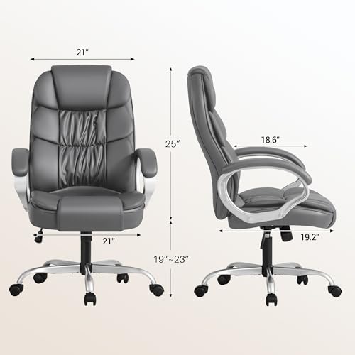 Homall Office Chair High Back Computer Chair Desk Chair, PU Leather Adjustable Height Modern Executive Swivel Task Chair with Padded Armrests and Lumbar Support (Gray) - color: Grey