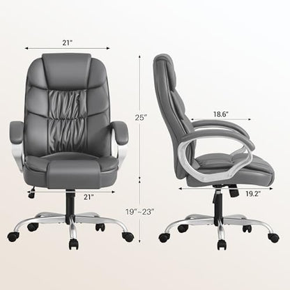 Homall Office Chair High Back Computer Chair Desk Chair, PU Leather Adjustable Height Modern Executive Swivel Task Chair with Padded Armrests and Lumbar Support (Gray) - color: Grey