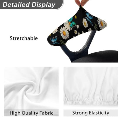 Floral Office Chair Arm Covers Set of 2, Sunflower Daisy Print Chair Armrest Covers, Removable Office Chair Covers Stretchy Washable Chair Arm Rest Covers for Office Home Chair, Pink - color: Butterfly Daisy-black