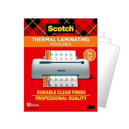 Scotch Thermal Laminating Pouches, 50 Pack Laminating Sheets, 3 Mil, 8.9 x 11.4 Inches, Education Supplies & Craft Supplies, for Use with Thermal Laminators, Letter Size Sheets - size: 50 Pack