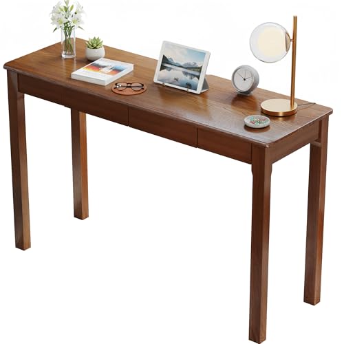 Wood Desk, Solid Wood Writing Table for Home Office, Mid Century Modern Desk with Drawers, Walnut (47inch / 120cm) - color: A-walnut, size: 47.2*15.7*29.5 Inch