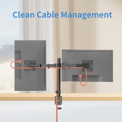 Dual Monitor Mount for 17-27 Inch Monitors up to 17.6 lbs, Desk Clamp