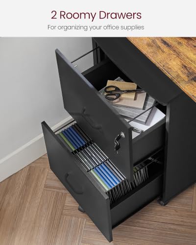 VASAGLE 2-Drawer File Cabinet, Small Rolling, Locking, Printer Stand - color: Ink Black, size: with Lock