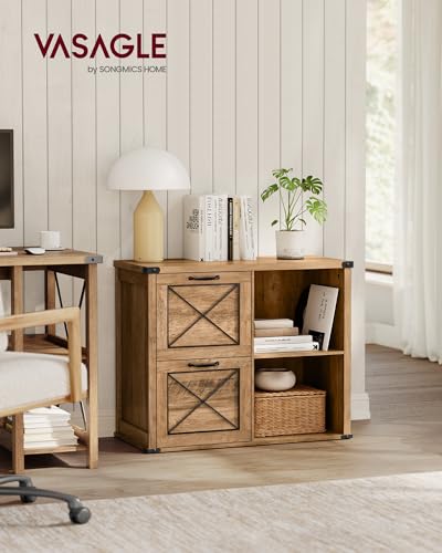 VASAGLE Lateral File Cabinet, Filing Cabinet with 2 Drawers, Printer Stand - color: Honey Brown, style: 2 Drawers with Adjustable Shelf