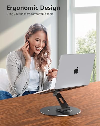 LOXP Ultra-Stable Laptop Stand for Desk with Larger Base | Military-Grade Aluminum Anti-Loosening Structure - Height Adjustable Laptop Stand Suitable for 10-17.3 inch - color: Glossy Black