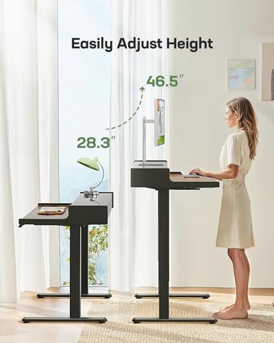 Marsail Electric Standing Desk with Drawers, 48 x 24 Inch Stand Up Desk with Glass Monitor Stand, Height Adjustable Desk with Drawers for Home & Office, 4 Preset Heights, Black Walnut