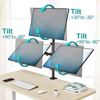 MOUNT PRO Triple Monitor Mount, Monitor Desk Mount for 3 Screens up to 32 inch, 17.6 lbs Each, Fully Adjustable Stacked Computer Stand, Table VESA Mounting, C clamp/Grommet Base - style: Max 32“ Basic（stacked）