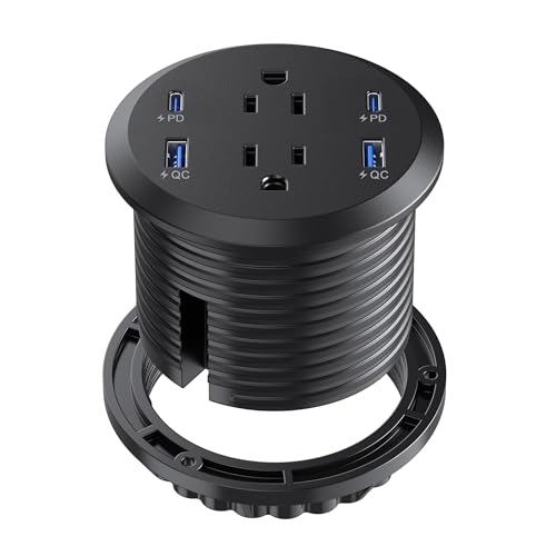 Recessed Power Grommet 65W USB-C,2 Outlets,Flush-Mount,Black | 3inch Hole Flush-Mount for Desktop,Workspace Essential Desk Outlet,ETL Listed - color: Black
