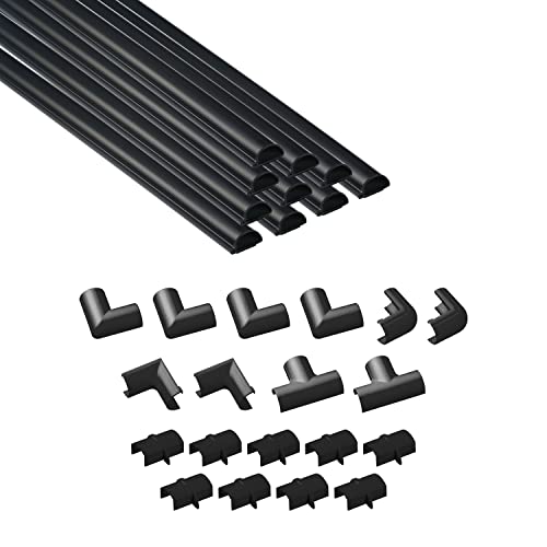 D-Line 157in Cord Hider Kit, Patented Cable Cover, Hide Wires on Wall, Channel for TV Mount Cords, Raceway Wire Hiders, Paintable, Adhesive, Half Round, 10x 0.78in W x 0.39in H x 15.7in L, Black - color: Black, size: 0.78in (W) x 0.39in (H)