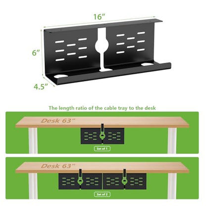 KEEGH 16 in Under Desk Cable Management Tray, Metal Cable Tary, 1 Pack - color: Black, size: 1 Pack