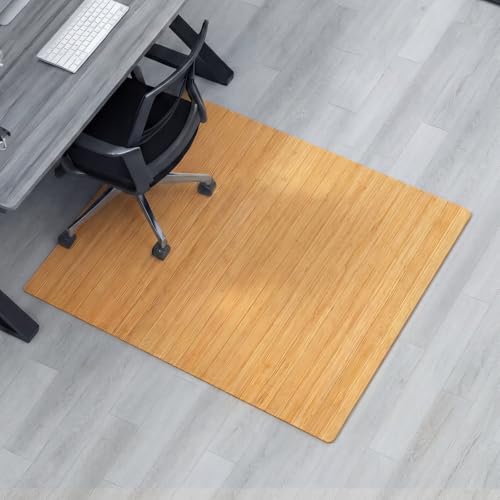 Leinuosen 36" x 48" Office Bamboo Chair Mat for Desk Carpet Floor Mat Highly Premium Quality Anti-Slip Office & Home Floor Protector Low Pile Chairmat, 5mm Thick(Without Lip, Wood) - color: Wood, style: Without Lip