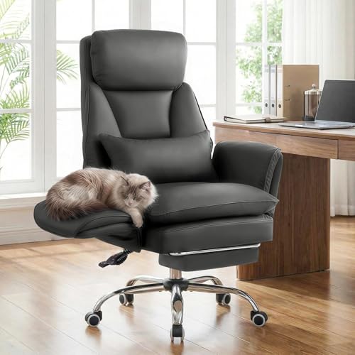 Big and Tall Office Chair, Executive Reclining Computer Gaming Chair with Foot Rest, Flip Armrest & Lumbar Pillow, Thicken Wider Seat for Criss Cross Legged Sitting, Desk Chair, PU, Grey - color: Grey
