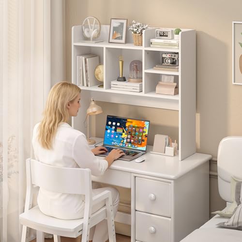 Desk Hutch with 6 Shelves, Desktop Organizer Shelf for Office Dorm, White