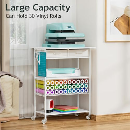 Homsorout Movable Heat Press Table with Drawer & Hooks, 23.6''×19.6'' - style: White