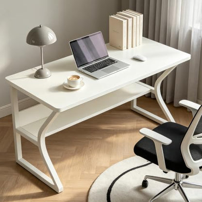 Office Desk with Storage Shelf - 39.3" Computer Writing Desk - color: White, size: 39.3 x 19.7