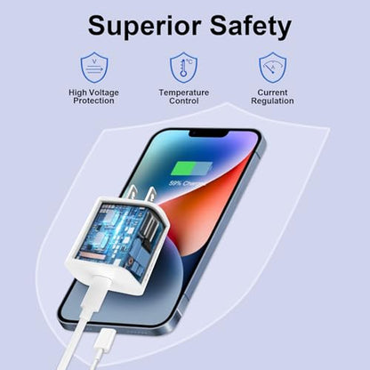 20W USB C Fast Charger Block, Compact PD 3.0 Wall Charger for iPhone 17/16/15/iPad Pro, Universal Compatibility, Travel Essential, 3X Faster Than 5W Charger - color: White