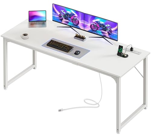PRAISUN 63 X 24 Inch Computer Desk, Power Outlets, USB-C, White - color: White, size: 63inch
