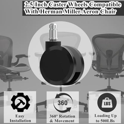 Office Chair Caster Wheels Replacement, 2.36"(60mm) Casters Replacement for Herman Miller Aeron Chair, Universal Size 11x22mm for Carpet and Hardwood Floors(Set of 5) - size: 11mm Stem No Brakes(for Aeron)