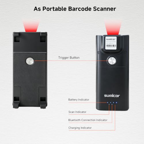 Sumicor Bluetooth Barcode Scanner for iPhone Android Phone(4.7''-6.9'') | Portable Dual-purpose 1D 2D QR Code PDF417 Bar Code Scanners