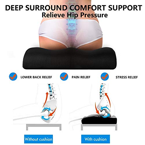 YOUFI Extra Thick Large Seat Cushion -19 X 17.5 X 4 Inch Gel Memory Foam Cushion with Carry Handle Non Slip Bottom - Pain Relief Coccyx Cushion for Wheelchair Office Chair (Black (1PACK)) - color: Black (1pack)
