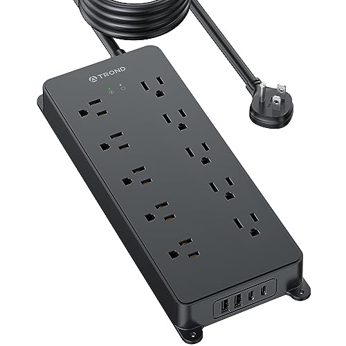 TROND Power Strip Surge Protector, Flat Plug 15ft, 4000J, ETL Listed - color: Black, size: 15FT (Flat Plug)