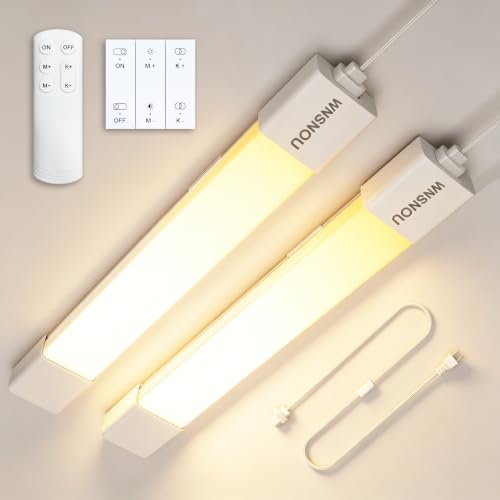 WNSNOU Under Cabinet Lights with Plug. 3000K-6500K Dimming and Color. with Wireless Control Panel and Remote Control.25W 2500LM for Garage, Kitchen, Bathroom, Closet, Office (36 inch-2pcs) - size: 36 inch-2pcs