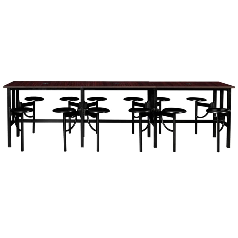 Romig Endure Standing Height Collaborative Table and Chair Set with 12 Pull-Out Swivel Stools, Walnut Top, Built-in Power Outlets and USB Charging, Classroom Training Table - color: Walnut, size: 12 Seater