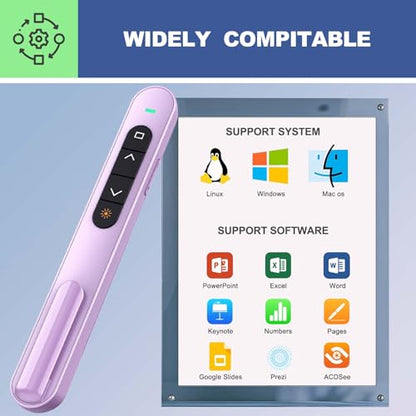 QUI Presentation Clicker with Volume Control, Wireless Presenter Remote | Plug & Play 2.4GHz USB Slide Advancer Compatible with Mac/Windows, Works with PowerPoint, Keynote, and Google Slides - color: Purple, size: L