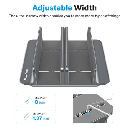 OMOTON 3-Slot Multiple Vertical Laptop Stand, Fits All MacBook, Grey | Adjustable Width 0-1.38", Aluminum Office Space-Saving for Desk, Fits MacBook/Book/iPad Up to 17.3in - color: Three Slots-Grey