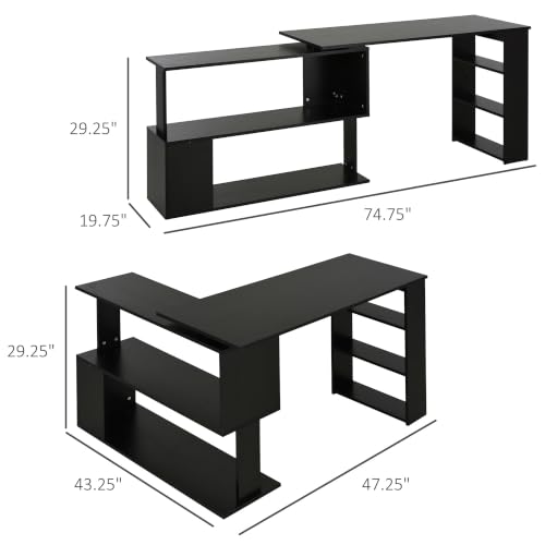 HOMCOM 47 Inch L Shaped Desk, Home Office Table, 360 Degree Rotating, Black - color: Black
