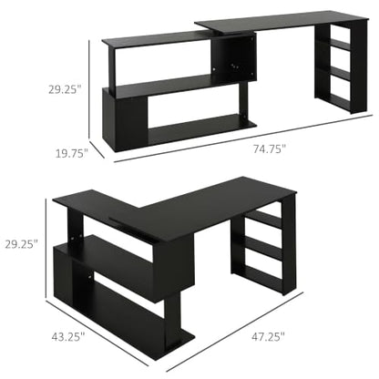 HOMCOM 47 Inch L Shaped Desk, Home Office Table, 360 Degree Rotating, Black - color: Black