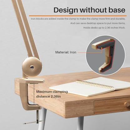 20-Inch LED Desk Lamp with Clamp, 24W 2200LM, Gold | 117 SMD LEDs with 4 brightness levels provide eye-caring lighting for reading, crafting, office work, and study - size: GOLD-NonCCT-Non Protective