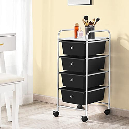 Yaheetech 4-Drawer Rolling Storage Cart with Wheels, Slim Organizer, Black - color: Black, style: 4 Drawers