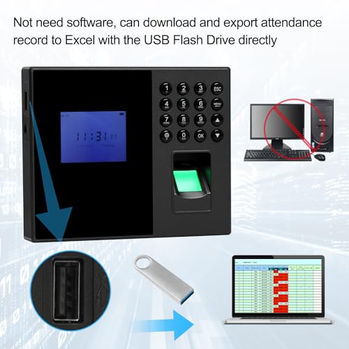 Biometric Time Clocks for Employees- No Monthly Fees - Time Punch Machine for Small Business - Fingerprint/Card/Password Attendance Systems with Power Plug - Easy Reporting