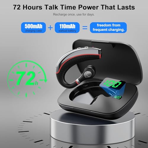 SneKa Bluetooth Headset, Wireless Bluetooth Earpiece with 500mAh Charging Case, 72-Hour Talk Time, and for iOS/Android Phones, V5.3 Hand-Free Headphones for Trucker, Office,Business
