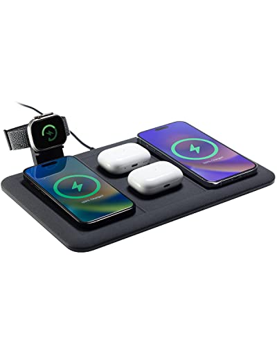 Mophie 4-in-1 Wireless Charging Mat for Apple iPhone, AirPods & Watch, Samsung Galaxy, Google Pixel, and All Qi-Enabled Devices, Additional USB-A Port, Intuitive Design, Includes Apple Watch Stand
