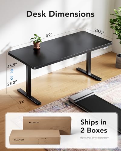 HUANUO 60x30 Inch Electric Standing Desk, Height Adjustable, Natural | Spacious Gaming Electric Desk, 220lbs Carbon Steel Frame with <55dB Brushless Motor & 4 Height Presets. Ships in 2 Packages - color: Black, size: 60" X 30"