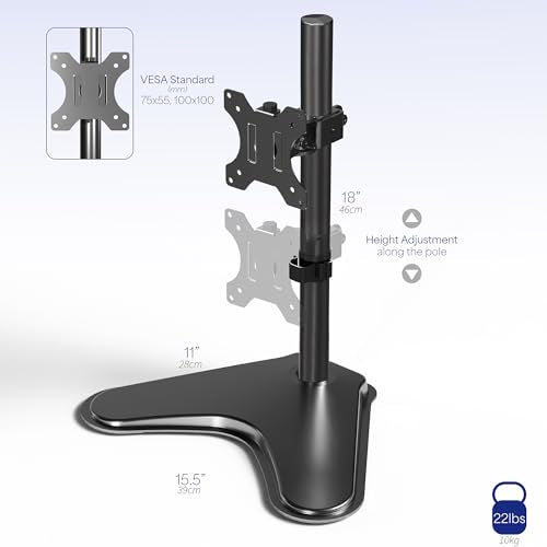 VIVO Single Monitor Desk Stand, Holds Screens up to 32 inch Regular and 38 inch Ultrawide, Freestanding VESA Steel Mount Base, Adjustable Height, Tilt, Swivel, Rotation, Black, STAND-V001H - color: Black, size: 18" Tall