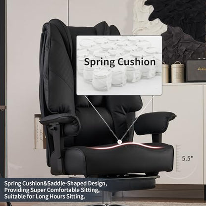 EXCEBET Big and Tall Office Chair 400lbs Wide Seat, Leather High Back Executive Office Chair with Foot Rest, Ergonomic Chairs Lumbar Support for Lower Back Pain Relief (Black) - color: All Black