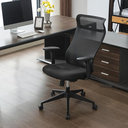 Qulomvs Mesh Ergonomic Office Chair Home Office Desk Chair with Headrest Height Adjustable Computer Executive Desk Chair with Wheels 360 Swivel Task Chair - color: Black