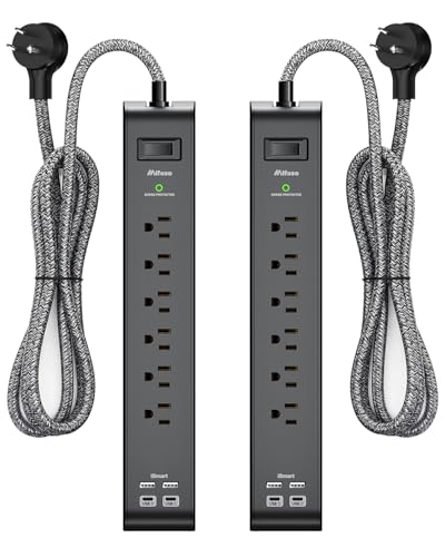 2 Pack 20FT Power Strip Surge Protector, Extension Cord Multiple Outlets - size: 20 FT, style: Braided Cord