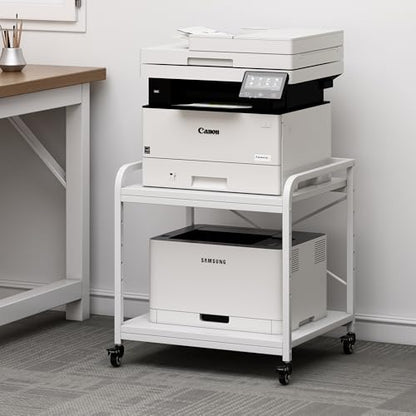 Fannova Large Printer Stand for Under Desk Storage, Adjustable Top Shelf | Table Top 20"x20", Fits 3D/Laser Printer, Easy Roll Industrial Wheels, Heavy Duty 2 Tier Printer Cart for Home Office, White - color: White