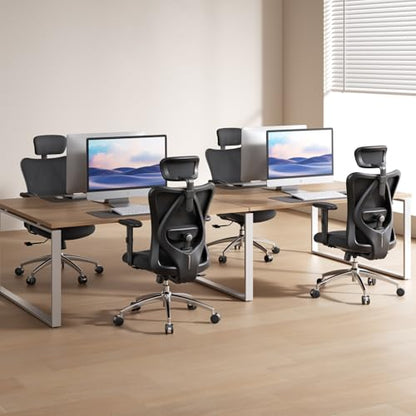 SIHOO M18 Ergonomic Office Chair, High Back Mesh Desk Chair with Adjustable Headrest & Lumbar Support, 330lbs Capacity Computer Chair with 2D Armrests & Wide Cushion, Tilt Lock, 2 Packs-Black - color: Black, size: Pack of 2