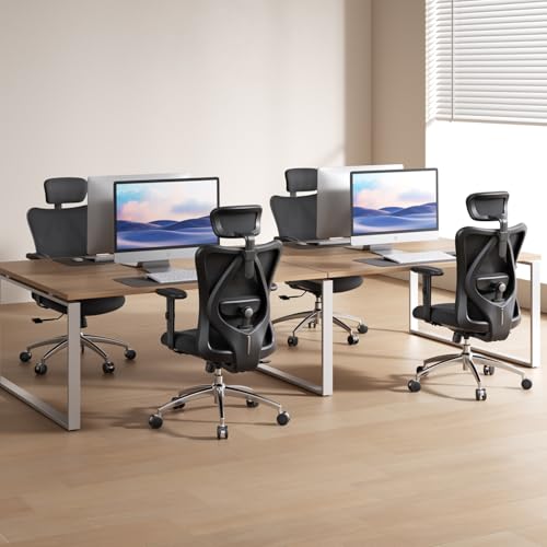 SIHOO M18 Ergonomic Office Chair, High Back Mesh Desk Chair with Adjustable Headrest & Lumbar Support, 330lbs Capacity Computer Chair with 2D Armrests & Wide Cushion, Tilt Lock, 2 Packs-Black - color: Black, size: Pack of 2