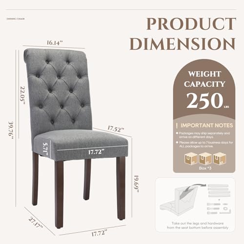 COLAMY Button Tufted Dining Chairs Set of 6, Accent Parsons Diner Upholstered Fabric Dining Room Stylish Kitchen Chairs with Solid Wood Legs and Padded Seat, Dark Grey - color: Dark Grey, size: set of 6