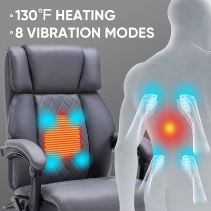 Massage Office Chair with Foot Rest & Heating, Ergonomic Reclining Leather Executive Desk Chair, Vibration Massager Big & Tall Gaming Computer Chair for Home Office, 6-Point Gray - color: Gray02
