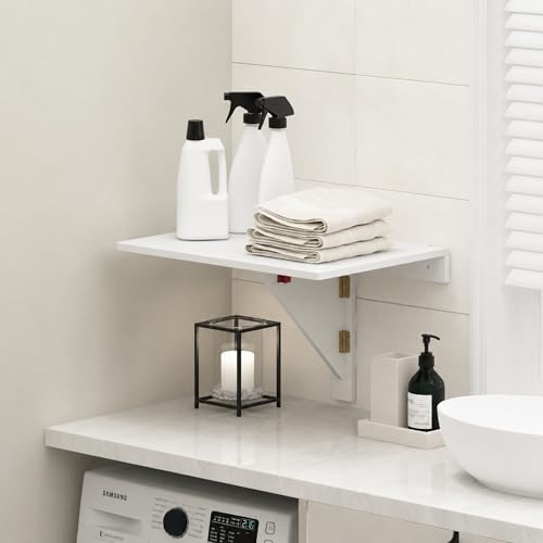 Furinno Hermite White Folding Table, Wall Mount Floating Table, 23.6 x 30.4 x 17.3, Easy Assembly, for Living Room, Office, Bedroom, Apartment, Plain White - color: Plain White