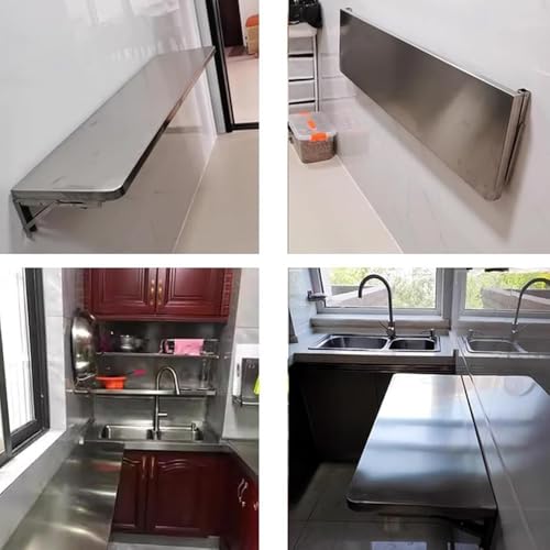 Folding Concession Shelf, Stainless Steel Wall Mounted Folding Table, Drop Down Foldable Serving Food Shelf Stand, Floating Laundry Table(80x20cm/32x8in) - size: 80x20cm/32x8in